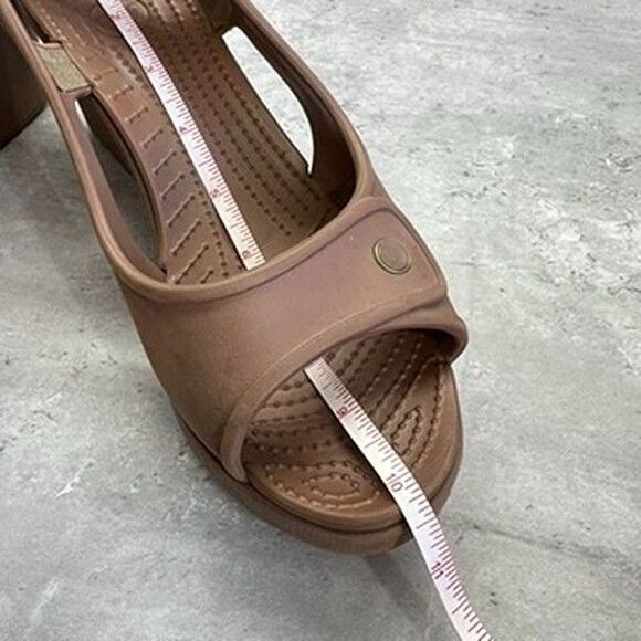 Crocs Havana Peep Toe Brown Slingback Platform Wedge Sandals Womens Size 10 - Picture 9 of 10